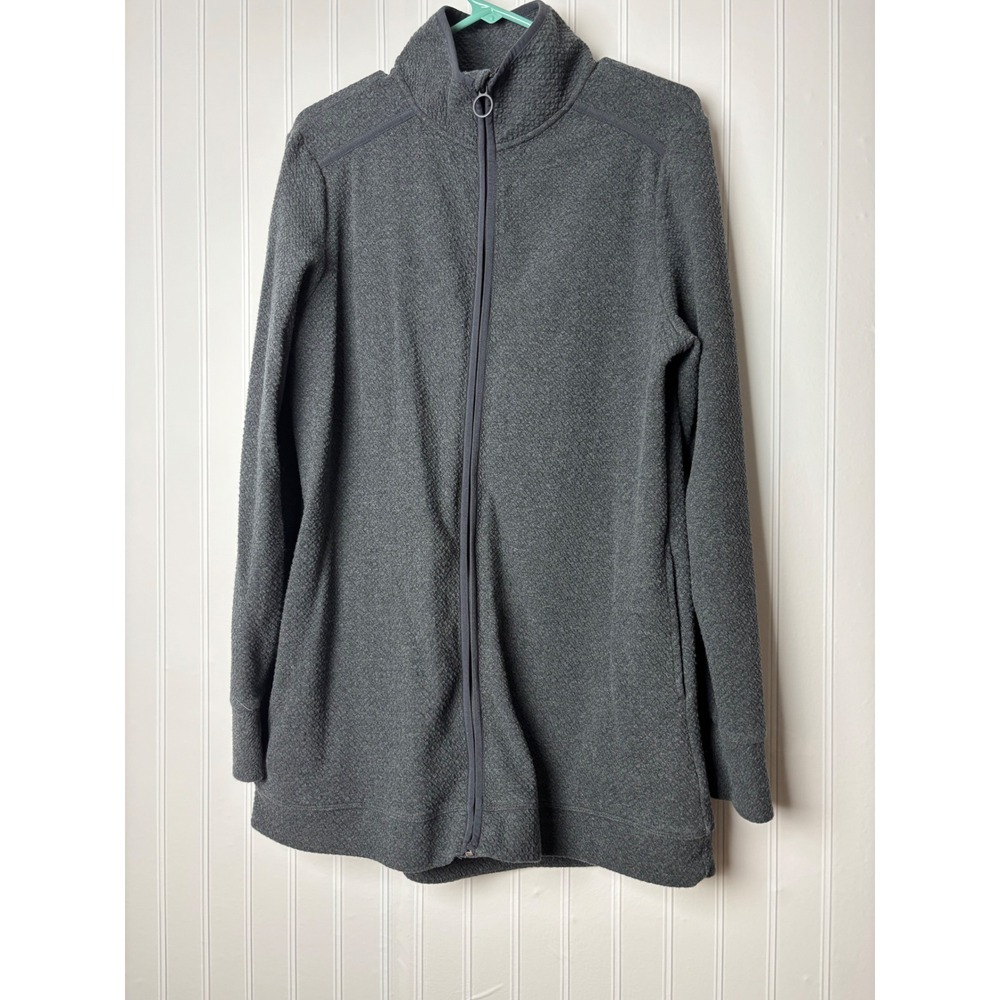 Avia Womens Textured Full Zip Fleece Jacket Gray Mock Neck Thumbholes Large L